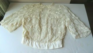 Exquisite Antique Edwardian French ? Heavy Lace Top Blouse Shirt Brussels ?