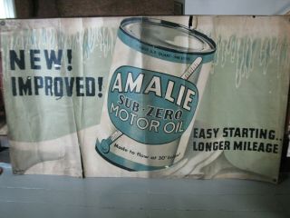 Vintage Amalie Sub Zero Motor Oil Paper Banner / Sign / Gas / Service Station