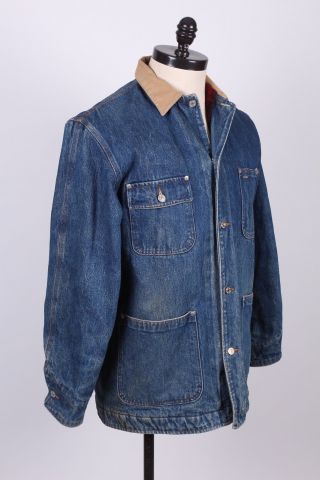 Vtg Ralph Lauren Polo Blanket Lined Denim Jean Chore Coat Jacket Usa Mens Medium
