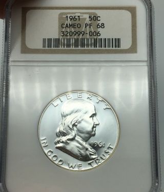 1961 Pf 68 Cameo Franklin Half Rare Gem Coin & Old Ngc Holder