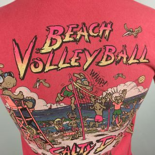 Vintage 80s 90s Crop Top Cut T Shirt Hot Pink Salty Dog Surf Shop Beach Volley 2