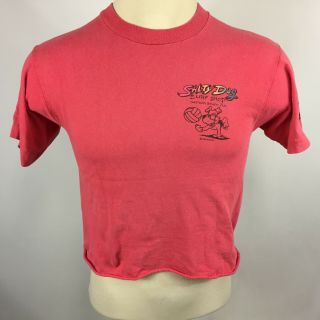 Vintage 80s 90s Crop Top Cut T Shirt Hot Pink Salty Dog Surf Shop Beach Volley 3