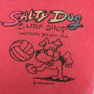 Vintage 80s 90s Crop Top Cut T Shirt Hot Pink Salty Dog Surf Shop Beach Volley 5