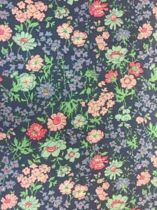 Vintage Liberty Of London Fabric Blue Floral Green Pink Cotton Flowers Print 3,