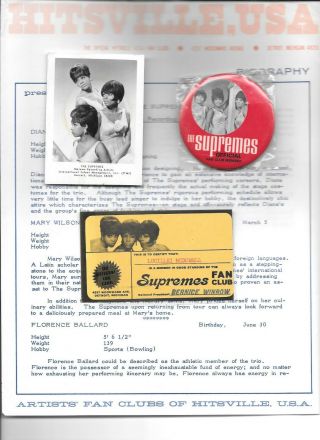 Supremes Diana Ross 1960s Fan Club Kit Button Card Photos Bio Motown Rare