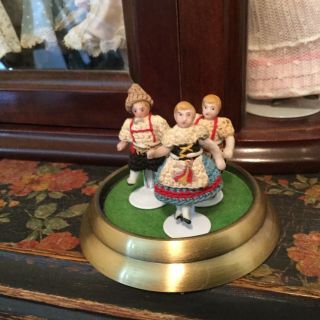 3 Antique All Bisque Carl Horn Dolls In Dome 2