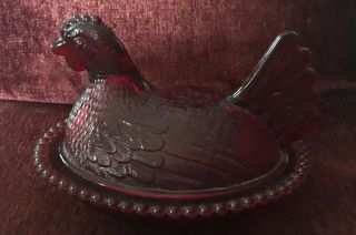 Vintage Ruby Red Nesting Hen Le Smith