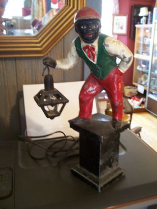 Vintage Antique Black Americana Lawn Jockey Statue Figure Table Mini Lamp