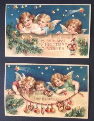 Vintage Angel Hold - To - Light Postcards (2) Angels,  Starry Skies,  Christmas Treats