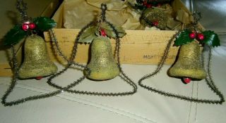 Vtg antique wire tinsel spun cotton pink bead Xmas ornaments mica glitter 6 IOB 4