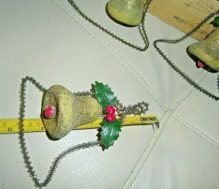 Vtg antique wire tinsel spun cotton pink bead Xmas ornaments mica glitter 6 IOB 5