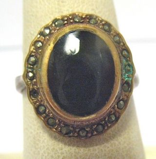 Antique Gold Filled Onyx Marcasite Ring Size 8 4.  4 Grams Syboll