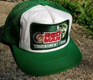 Vintage Patch Red Man Fishing Trucker Farmer Hat Mesh Snap Back Made In Usa