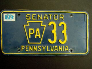 Vintage Pennsylvania License Plate Tag Senator Pa 33 1972
