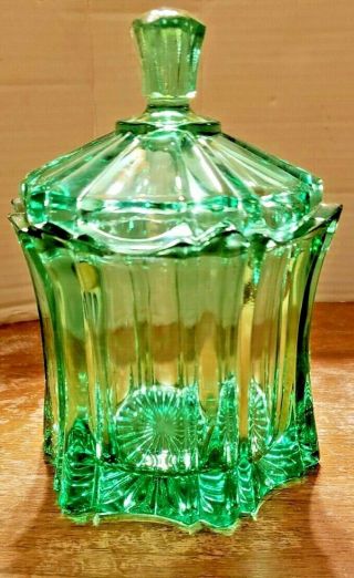 Vintage Fenton Art Glass Sea Mist Green Vulcan Candy Jar With Lid 7 " Tall