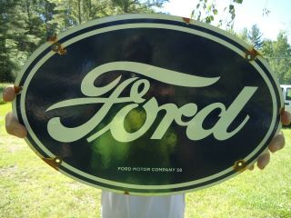 Old Vintage 1958 Ford Motor Company Porcelain Dealership Sign