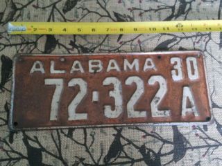 Vintage 1930 Alabama License Plate Tag Rare Antique