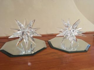 Vintage Swarovski Crystal Medium Star Candleholders Mcm Mid Century Modern Glass