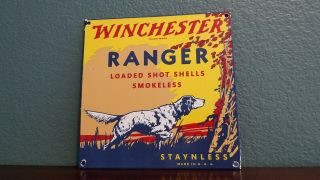 Vintage Winchester Porcelain Ranger 12 Gauge Shot Gun Shells Ammo Firearm Sign