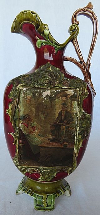 Vintage Bordeaux Vase Handle Footed Vienna Austria Picture Of Man & Women 12 "