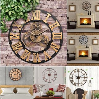 30/40/58/60/80cm Vintage Wooden Wall Clock Rustic Outdoor Home Antique Watches