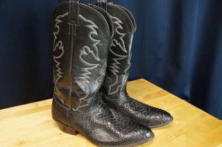 Vintage Larry Mahan Python Snakeskin Black Leather Cowboy Boots Mens 10.  5d 10701