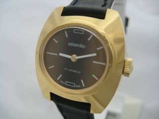 Nos Vintage Swiss 17 Jewels Gold Plated Anti Magnetic Atlantic Watch 1960 