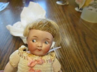 Precious 7 " Antique Doll All Bisque Googly W Side Glancing Eyes Shoulder Chip