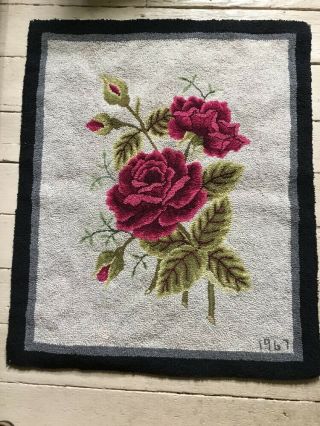 Vintage Hooked Rug Dated 1967 30” X 24 1/2”