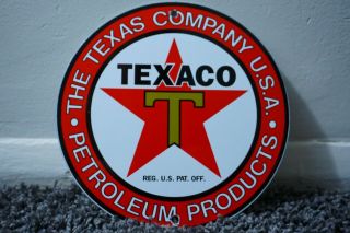 Vintage Texaco Gasoline Porcelain Sign Gas Oil Metal Red Star Station Pump Plate