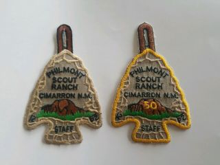 2 Vintage Boy Scout Philmont Arrowhead Patches 1 50th Anniversary Staff