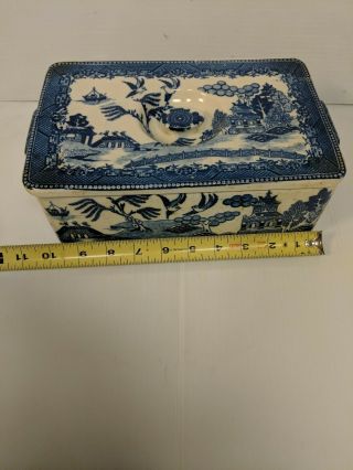 Very Rare Made In Japan Blue Willow Covered - dish / Bread Box moryiama 10