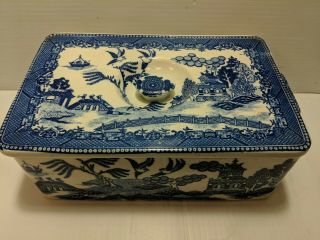 Very Rare Made In Japan Blue Willow Covered - Dish / Bread Box Moryiama
