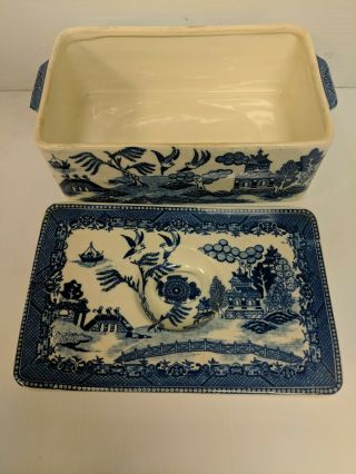 Very Rare Made In Japan Blue Willow Covered - dish / Bread Box moryiama 2