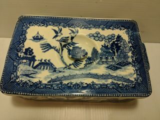 Very Rare Made In Japan Blue Willow Covered - dish / Bread Box moryiama 4