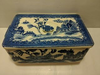 Very Rare Made In Japan Blue Willow Covered - dish / Bread Box moryiama 6