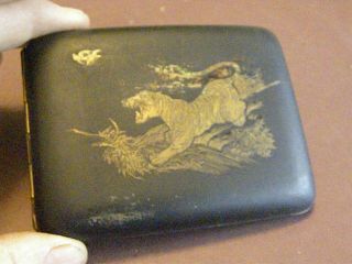 Vintage Post Ww2 Japanese Japan Mixed Metal Cigarette Case Holder Wallet - Tiger