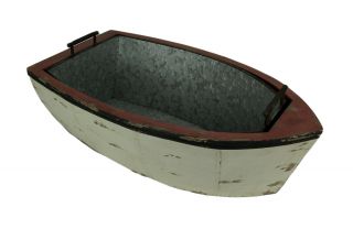 Distressed Wood And Metal Vintage Row Boat Ice Bucket
