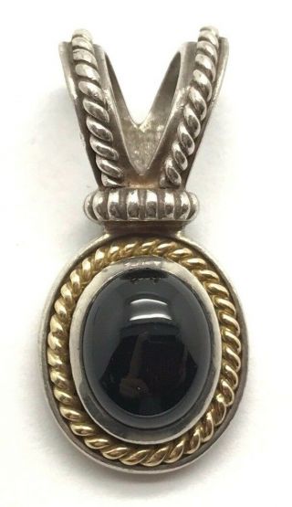 Vintage Oxidized Sterling Silver 18k Yellow Gold Black Onyx Cable Twist Pendant