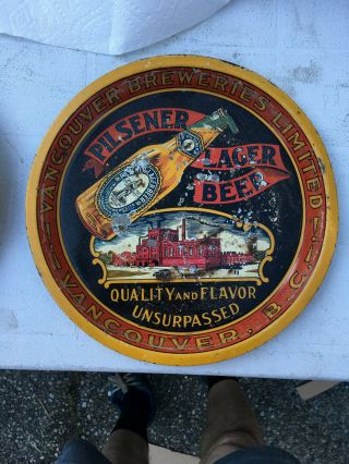Early Vintage Advertising Metal Beer Tray Vancouver Breweries Ltd.  Vancouver Bc