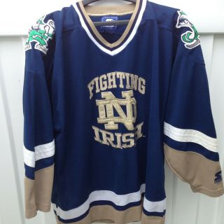 Vintage Rare Notre Dame Fighting Irish Navy Blue Starter Ncaa Hockey Jersey L Lg