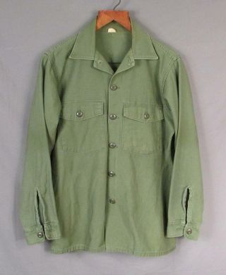 Vintage Us Army Cotton Sateen Fatigue Shirt Od Green Military Vietnam War Era
