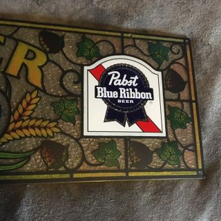 Vintage Pabst Blue Ribbon Beer Sign Faux Stained Glass PBR 12 