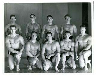 Vintage 1950s Photograph Nude Men Muscle Bodybuild Flexing Competition