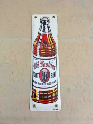 Vintage Old Fashioned Root Beer Painted Tin Door Push Plate Soda Bottle Sign
