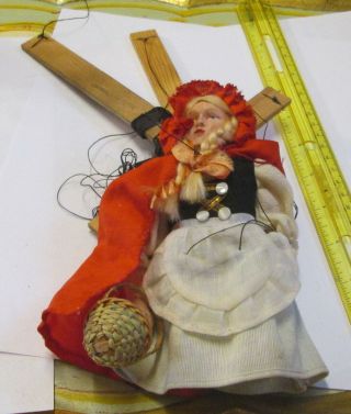 Old Vintage Antique Wooden Carved Wood German Little Red Ridinghood Marionette