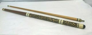 Vintage Carved Pool Cue Stick Beautifully Carved Handle Length 58 " With Case