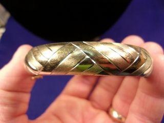 Gorgeous Ladies Vtg Sterling Silver & 14k Gold Filled Geometric? Hinged Bangle