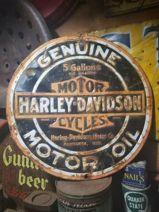 Old Vintage Embossed Harley Davidson Motorcycle Motor Oil Sign Gas Station