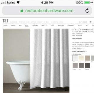 Restoration Hardware Vintage - Washed Belgian Linen Sc White Shower Curtain